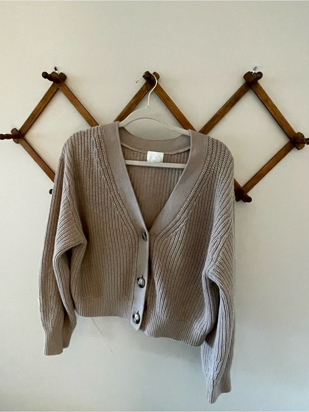H&M Taupe Ribbed V-Neck Button Cardigan